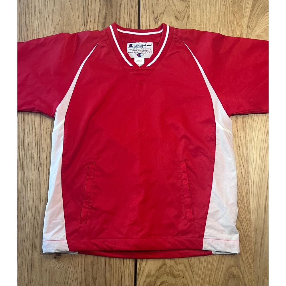 Champion Windbreaker Pullover Mens Size Small Red White B2410-072